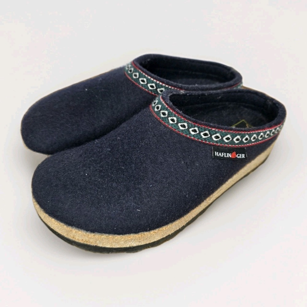 Haflinger Gz Classic Grizzly Slipper Clogs Size 36 - 5 US Navy Blue Wool